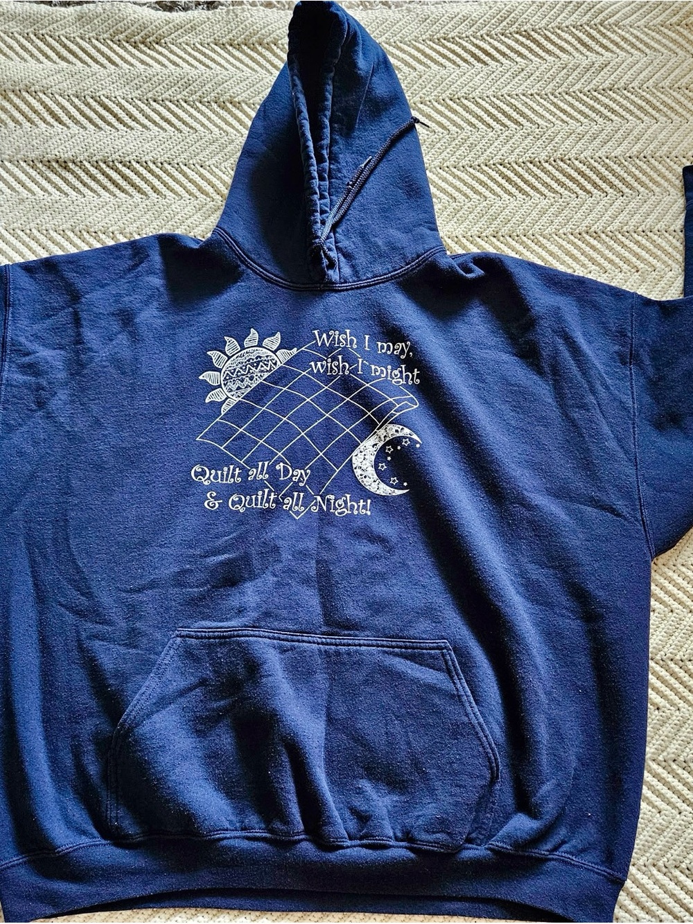 Navy Quilting Graphic Hoodie - Sun & Moon Quilt Design